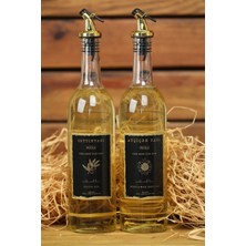 Mediterian Turuncu Şeffaf Cam Yağdanlık Çiftli Set 750 ml, Gold Tıpalı, Şık ve Kullanışlı