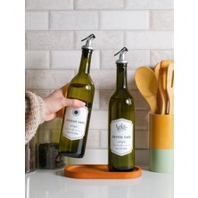 Mediterian Yeşil Ahşap 2'li Yağ ve Sirke Şişesi Seti, 750 ml, Dekoratif ve Şık Tasarım