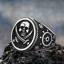 925 Ayar Gümüş Kurukafa Korsan Tasarım Erkek Yüzük