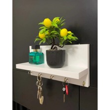 Anahtar Askısı, Duvar Anahtar Askılığı, Dekoratif Anahtar Askısı, 5 Kanca Beyaz Anahtarlık