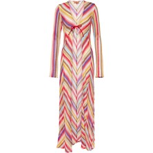 Çizgili Dantel Uzun Hırka - Kırmızı Çok Renkli