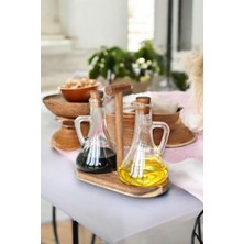 Mediterian Ahşap ve mantar tıpalı 2'li konik sirkelik ve yağlık seti, 250 ml, beyaz renk