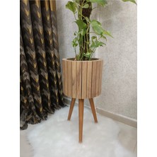 Ahşap Ayaklı Saksı Sepeti Halat Saksı Hasır Saksı