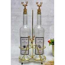 Mediterian Sevimli geyik desenli şişe ve yağlık standı, şık ve kullanışlı tasarım, 750-999 ml, altın renk