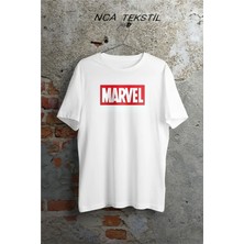 Marvel Baskılı Original Ünisex Yazlık T-Shirt Beyaz