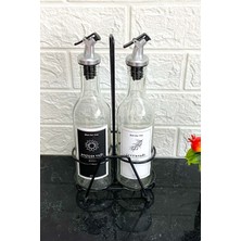 Mediterian Şeffaf 2'li 375 ml yağlık, demir standlı, akıtmaz, başlıklı, bej renkli, 4+ parça