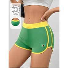 Yeni Sezon Kadın Penye Mini Şort -Yeşil Brasil Baskılı, Pembe, Gri ve Siyah