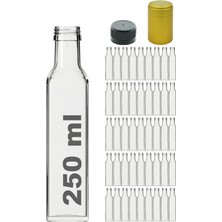 Mediterian 250 ml şeffaf kapaklı ve kapüşonlu köşeli cam şişe, 45 adet, beyaz renk