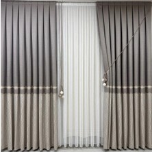 Ufuk Perde Pano Fon Zincir Krem-Cappuccino-Gold (Tek Kanat)