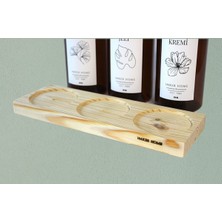 Mediterian 3 Gözü Ahşap Sunum Standı, Sabunluk, Yağdanlık, Sosluk, Kahverengi, Ham Ahşap