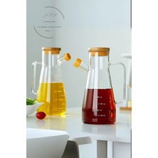 Mediterian Vakumlu Bambu Kapaklı Borosilikat Yağlık 900 ml, Krem, Tek Parça