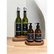 Mediterian 6'lı Gümüş Tıpa ve Pompalı Amber Cam Şişe Seti, Yağdanlık, Sabunluk, 750 ml, Kahverengi