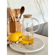 Mediterian Şeffaf cam yağlık, bambu kapak, 1L, şık ve kullanışlı mutfak gereci, turuncu renk