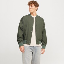 Jack & Jones Jack&Jones Ario Linen Bomber Erkek Haki Yuvarlak Yaka Ceket