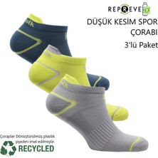 Caretta Çevre Dostu Repreve® Düşük Kesim Koşu ve Yürüyüş Çorabı 3'lü Paket Gri-Sarı-Mavi