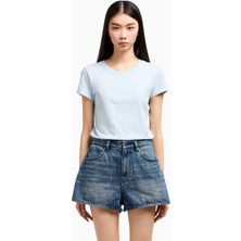 Armani Exchange Yüksek Bel Dar Mavi Kadın Denim Şort XW000135