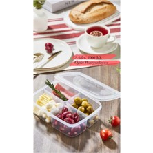 Mediterian 2'li Large 4 Bölmeli 1000 ml Öğünlük Saklama Kutusu, Şeffaf Kapak, Turuncu Renk