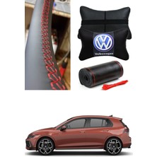 Volkswagen Golf Gurubuna Uyumlu Dikmeli Direksiyon Kılıfı 5d Ortopedik Boyun Yastığı (2 Li Set)