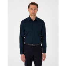 Pierre Cardin Erkek Lacivert Parlak Saten Regular Fit Uzun Kollu Basic Gömlek 50302972-VR033