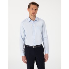 Pierre Cardin Erkek Açık Mavi Parlak Saten Regular Fit Uzun Kollu Basic Gömlek 50302972-VR003