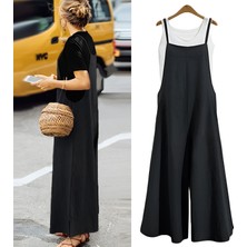 Günlük Askılı Bol Kesim Yazlık Kadın Keten Tulum