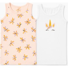 Kız Çocuk Unicorn Desenli 2'li Paket Atlet Beyaz/açık Pembe