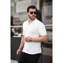 Erkek Beyaz Örme Kumaş Gömlek