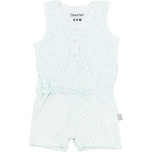 Boumini Kolsuz Beli Lastikli Şort Tulum Salopet Yapraklar Mint