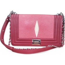 Vatozbalığı Derisi Zincir Askılı Pembe Askılı Çapraz Crossbody Peöbe Dokulu Kol Çantası