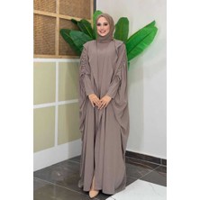 Kapüşonlu Abaya ve  Elbise Ikili Takım 70013 Vizon