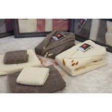 Ekru - Vizonkahve Aile Bornoz Seti - 6 Parça