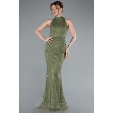 Halter Yaka Boncuklu Uzun Balık Abiye ABU4791