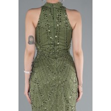 Halter Yaka Boncuklu Uzun Balık Abiye ABU4791