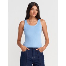 10748 Askılı Fitilli Ince Dokulu Triko Bluz-Mavi