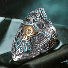 925 Ayar Gümüş Islam Usta Kemankeş Model Ayarlanabilir Turkuaz Taşlı Erkek Yüzük