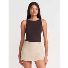 21048 Halter Yaka Top-Koyu Kahve