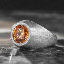 925 Ayar Gümüş Yuvarlak Şampanya Taşlı Sade Erkek Yüzük