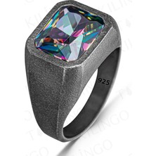 925 Ayar Gümüş Oksitli Mistik Topaz Taşlı Erkek Yüzük