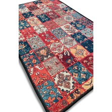The Reef Design Bordo Kilim Patchwork  Desenli Halı Kilim Desenli Halı Dijital Baskılı Dokuma Tabalı Kaymaz Yıkanabilir Salon Halısı