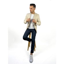 Agustini Ekru Renk Torba Cep Tek Ceket Mono Yaka Slim Fit | Agustini