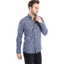 Agustini Lacivert Gri Desenli Slim Fit Gömlek | Agustini