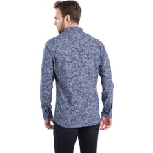 Agustini Lacivert Gri Desenli Slim Fit Gömlek | Agustini