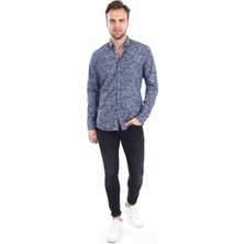 Agustini Lacivert Gri Desenli Slim Fit Gömlek | Agustini