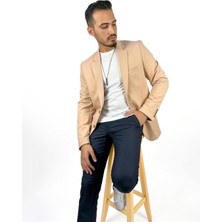 Agustini Yavruağzı Renk Torba Cep Tek Ceket Mono Yaka Slim Fit | Agustini