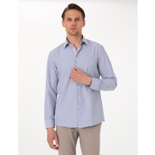 Pierre Cardin Erkek Mavi Slim Fit Çizgili Uzun Kollu Gömlek 50307142-VR036
