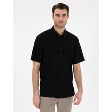 Pierre Cardin Erkek Siyah Comfort Fit Rahat Giyilebilir Kısa Kollu Gömlek 50307091-VR046