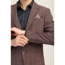 Bordo Renk Sivri Yaka Yarım Astar Torba Cep Blazer Tek Ceket Slim Fit | Agustini