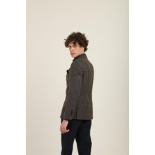 Haki Renk Sivri Yaka Blazer Tek Ceket Slim Fit | Agustini