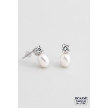 Mozanit Rüyası 18 Ayar Beyaz Altın Kaplama Inci Taşlı Gümüş Küpe