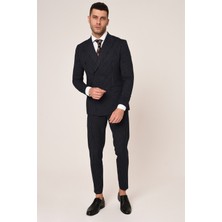 Lacivert Beyaz Çizgili,kruvaze Takım Elbise Slim Fit Italyan Stil | Agustini